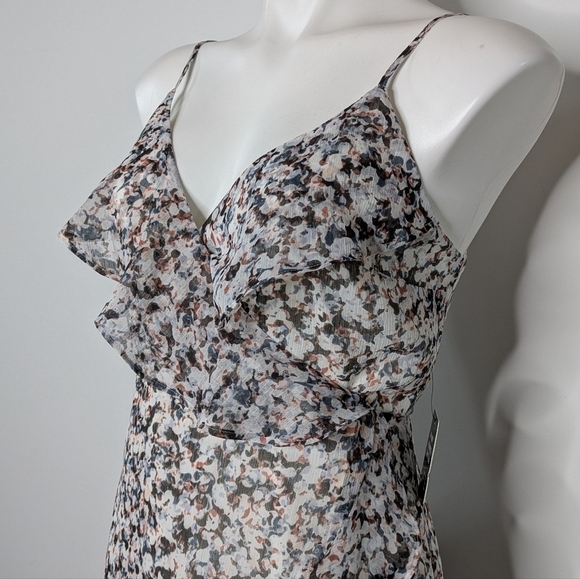 NWT Express white blue grey v neck spaghetti strap ruffle summer sun dress S - Picture 3 of 10